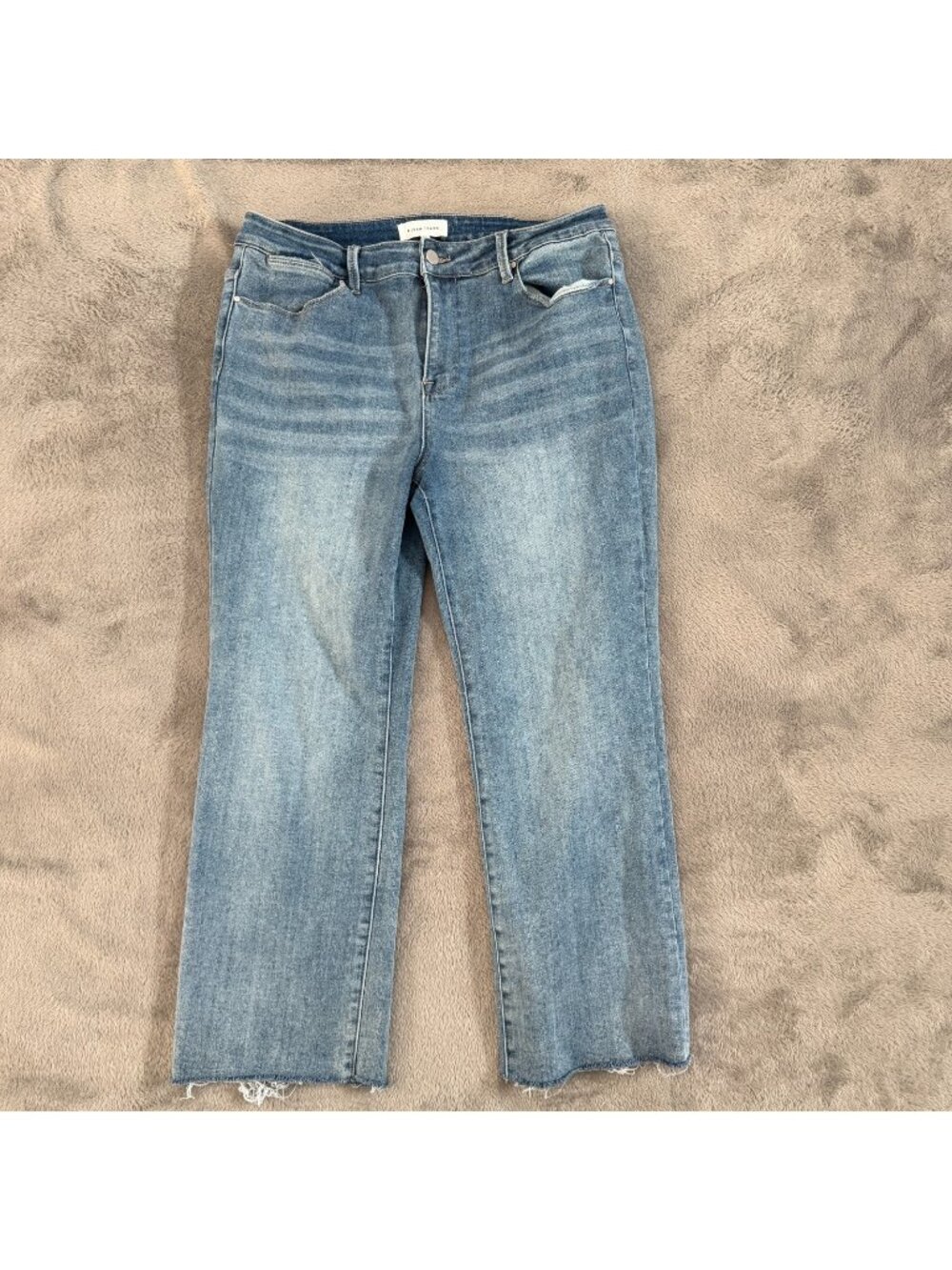 Risen Jeans Wide Straight Leg High Rise Womens size 1X 1XL Raw Hem Stretch